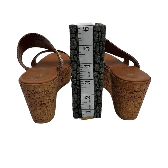 Toscanella Brown Gold Double Banded Platform Wedge Sandals Size 9 Women's - Picture 6 of 7